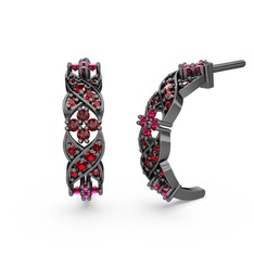 Melisa Çiçek Küpe - Garnet ve rodolit garnet 925 ayar siyah rodyum kaplama gümüş küpe #uo25oy