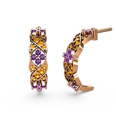 Melisa Çiçek Küpe - Sitrin ve ametist 8 ayar rose altın küpe #uvw5u9