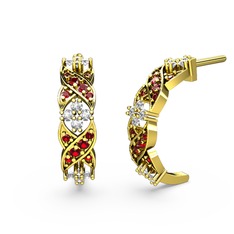 Garnet ve beyaz zirkon 18 ayar altın küpe