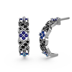 Melisa Çiçek Küpe - Siyah zirkon ve lab safir 14 ayar beyaz altın küpe #vb3veu