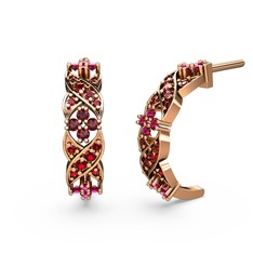 Garnet ve rodolit garnet 14 ayar rose altın küpe