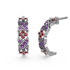Ametist ve garnet 925 ayar gümüş küpe