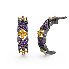 Melisa Çiçek Küpe - Ametist ve sitrin 925 ayar siyah rodyum kaplama gümüş küpe #w38pu4