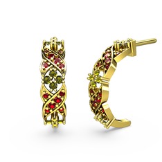 Melisa Çiçek Küpe - Garnet ve peridot 18 ayar altın küpe #wgcpmu