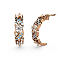 Melisa Çiçek Küpe - Akuamarin ve pırlanta 14 ayar rose altın küpe (0.1408 karat) #xpvv8o