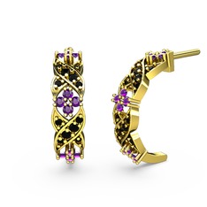 Melisa Çiçek Küpe - Siyah zirkon ve ametist 14 ayar altın küpe #xx2aq4