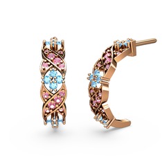 Melisa Çiçek Küpe - Pembe kuvars ve akuamarin 8 ayar rose altın küpe #xx4q1m