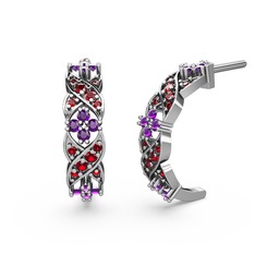 Melisa Çiçek Küpe - Garnet ve ametist 8 ayar beyaz altın küpe #y0o95o