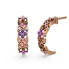 Melisa Çiçek Küpe - Pembe kuvars ve ametist 14 ayar rose altın küpe #y3yp38