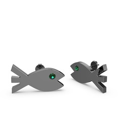 Novi Balık Küpe - Yeşil kuvars 925 ayar siyah rodyum kaplama gümüş küpe #1g4rbbs