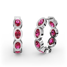 Rodolit garnet 14 ayar beyaz altın küpe