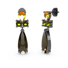 Şana Damla Küpe - Dumanlı kuvars, sitrin ve peridot 925 ayar siyah rodyum kaplama gümüş küpe #10ab6if