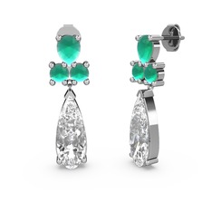 Şana Damla Küpe - Swarovski ve kök zümrüt 18 ayar beyaz altın küpe #10turhy