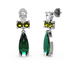 Şana Damla Küpe - Yeşil kuvars, swarovski ve peridot 8 ayar beyaz altın küpe #112pfex