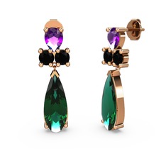 Şana Damla Küpe - Yeşil kuvars, ametist ve siyah zirkon 925 ayar rose altın kaplama gümüş küpe #11gos0c