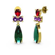 Yeşil kuvars, garnet ve ametist 925 ayar altın kaplama gümüş küpe