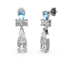 Şana Damla Küpe - Swarovski ve akuamarin 8 ayar beyaz altın küpe #12bm92c