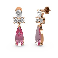 Pembe kuvars ve swarovski 14 ayar rose altın küpe