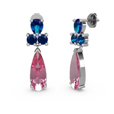 Pembe kuvars ve lab safir 14 ayar beyaz altın küpe