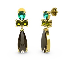 Şana Damla Küpe - Dumanlı kuvars, yeşil kuvars ve peridot 18 ayar altın küpe #12ucn5i