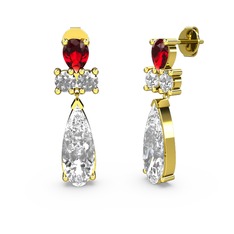 Swarovski, garnet ve beyaz zirkon 8 ayar altın küpe