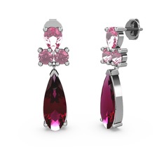 Rodolit garnet ve pembe kuvars 18 ayar beyaz altın küpe