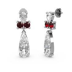 Şana Damla Küpe - Swarovski, beyaz zirkon ve garnet 8 ayar beyaz altın küpe #138eje8