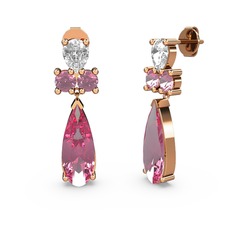 Şana Damla Küpe - Pembe kuvars ve beyaz zirkon 18 ayar rose altın küpe #13i9ca1