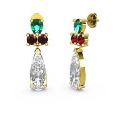 Swarovski, yeşil kuvars ve garnet 18 ayar altın küpe
