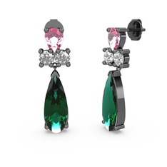 Şana Damla Küpe - Yeşil kuvars, pembe kuvars ve swarovski 925 ayar siyah rodyum kaplama gümüş küpe #13m8wht