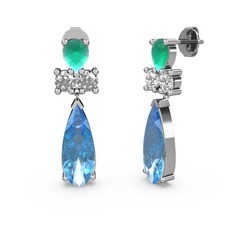 Şana Damla Küpe - Akuamarin, kök zümrüt ve swarovski 18 ayar beyaz altın küpe #13r0453