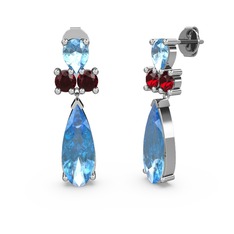 Şana Damla Küpe - Akuamarin ve garnet 18 ayar beyaz altın küpe #13rvbyi