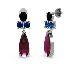 Rodolit garnet, siyah zirkon ve lab safir 8 ayar beyaz altın küpe
