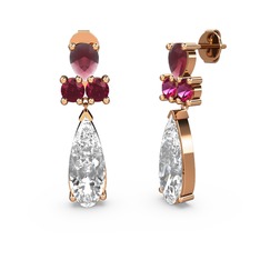 Şana Damla Küpe - Beyaz zirkon, kök yakut ve rodolit garnet 14 ayar rose altın küpe #13w7uwp