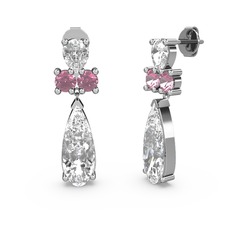 Şana Damla Küpe - Swarovski ve pembe kuvars 8 ayar beyaz altın küpe #147b7jl