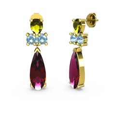 Şana Damla Küpe - Rodolit garnet, peridot ve akuamarin 925 ayar altın kaplama gümüş küpe #148ryti