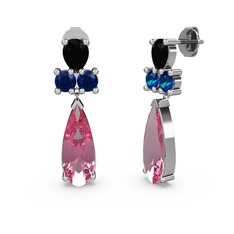 Şana Damla Küpe - Pembe kuvars, siyah zirkon ve lab safir 925 ayar gümüş küpe #14ab62x