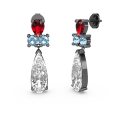 Şana Damla Küpe - Swarovski, garnet ve akuamarin 925 ayar siyah rodyum kaplama gümüş küpe #14d36ol