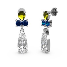 Şana Damla Küpe - Swarovski, peridot ve lab safir 18 ayar beyaz altın küpe #14gfz95