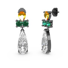 Şana Damla Küpe - Swarovski, sitrin ve yeşil kuvars 925 ayar siyah rodyum kaplama gümüş küpe #14j6ema
