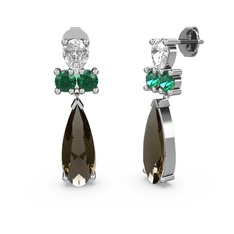 Şana Damla Küpe - Dumanlı kuvars, swarovski ve yeşil kuvars 925 ayar gümüş küpe #14l92a0