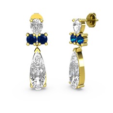 Swarovski ve lab safir 8 ayar altın küpe