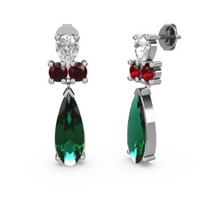 Yeşil kuvars, swarovski ve garnet 14 ayar beyaz altın küpe