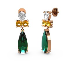 Şana Damla Küpe - Yeşil kuvars, swarovski ve sitrin 14 ayar rose altın küpe #15lawis