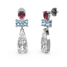Şana Damla Küpe - Swarovski, kök yakut ve akuamarin 8 ayar beyaz altın küpe #162l28h