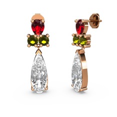 Şana Damla Küpe - Beyaz zirkon, garnet ve peridot 14 ayar rose altın küpe #164hcn3