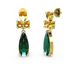 Yeşil kuvars ve sitrin 8 ayar altın küpe