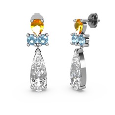 Şana Damla Küpe - Swarovski, sitrin ve akuamarin 8 ayar beyaz altın küpe #16k82f7