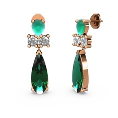 Şana Damla Küpe - Yeşil kuvars, kök zümrüt ve swarovski 925 ayar rose altın kaplama gümüş küpe #16u3pvs