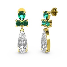 Şana Damla Küpe - Swarovski ve yeşil kuvars 18 ayar altın küpe #171zdab